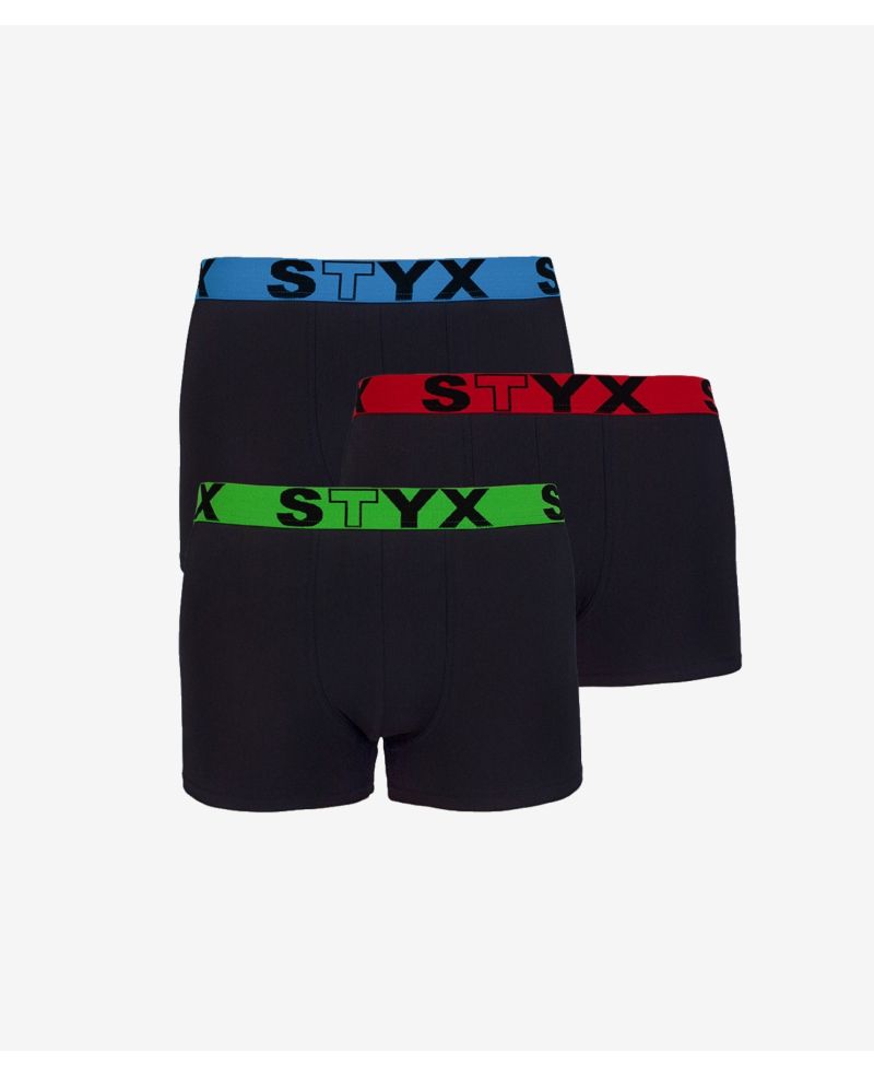 3PACK pánské boxerky Styx sportovní guma černé