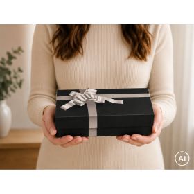 Dárková papírová luxusní krabička černá se stříbrnou mašlí