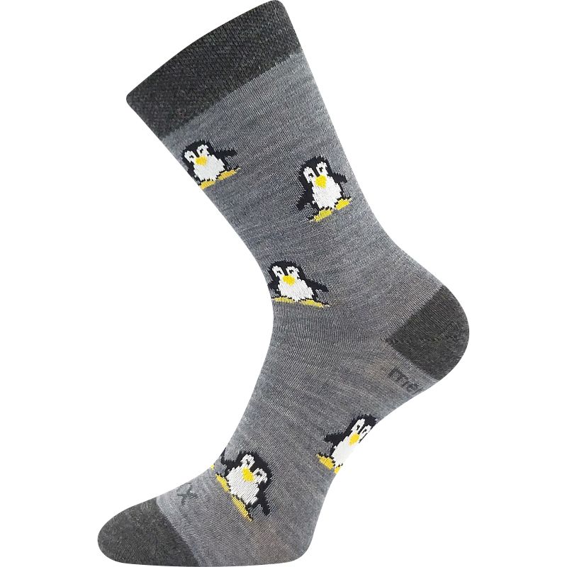 Dětské slabé ponožky z merino Penguinik s ionty stříbra šedé