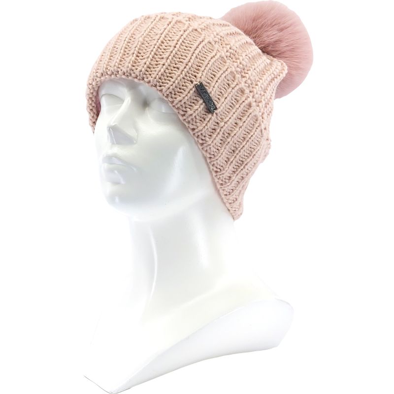 Dámská pletená čepice Minor s merino a bambulí růžová