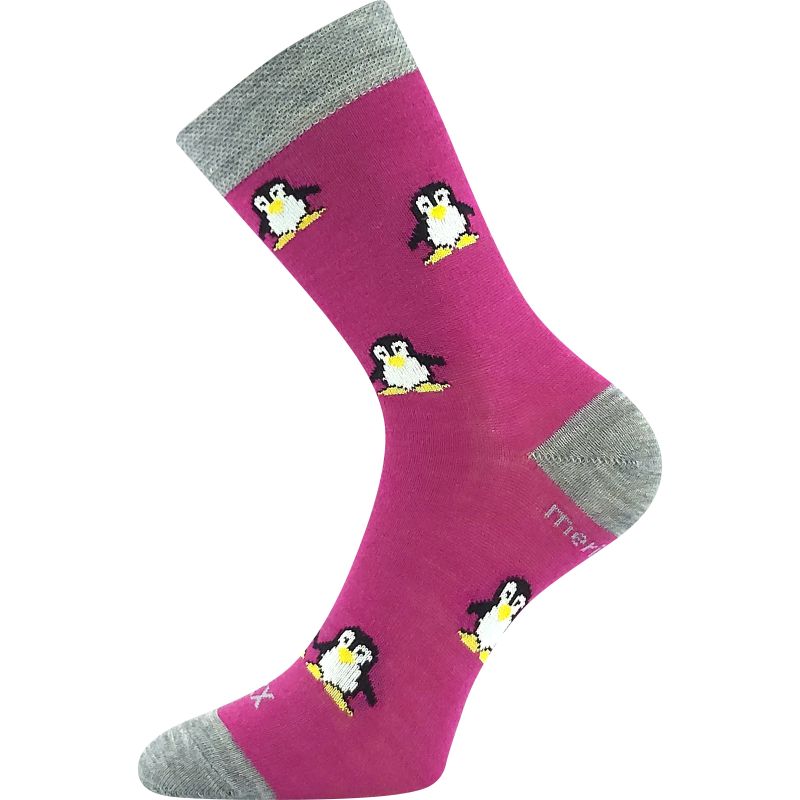 Dětské slabé ponožky z merino Penguinik s ionty stříbra fuxia